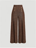 Spring Summer Chic Commuter High-Waisted Versatile Plaid Striped Retro Pants See size chart under “more details”