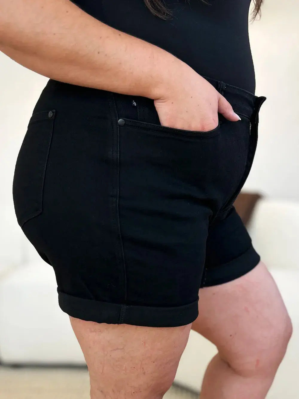 Full Size High Waist Tummy Control Cuffed Denim Shorts by Judy Blue Jeans