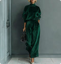 Casual Warm Velour Long-sleeved Solid Color High-neck Zipper Wide-leg Sportswear See size chart under “more details”
