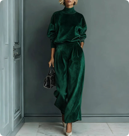 Casual Warm Velour Long-sleeved Solid Color High-neck Zipper Wide-leg Sportswear See size chart under “more details”
