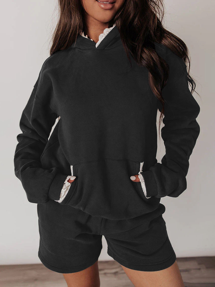 Women's Hoodie And High-waisted Shorts Casual Two-piece Set
