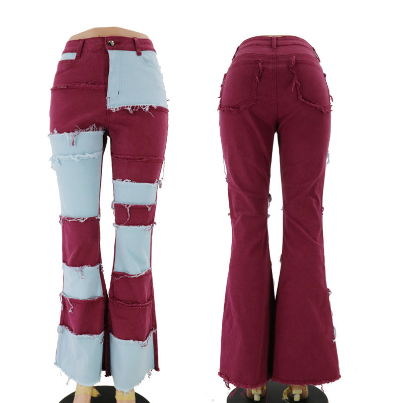 Patchwork high-rise flared jeans See size chart under “more details”