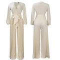 V-neck Lace Up Pleated Wide-leg Plus Size Jumpsuit See size chart under “more details”