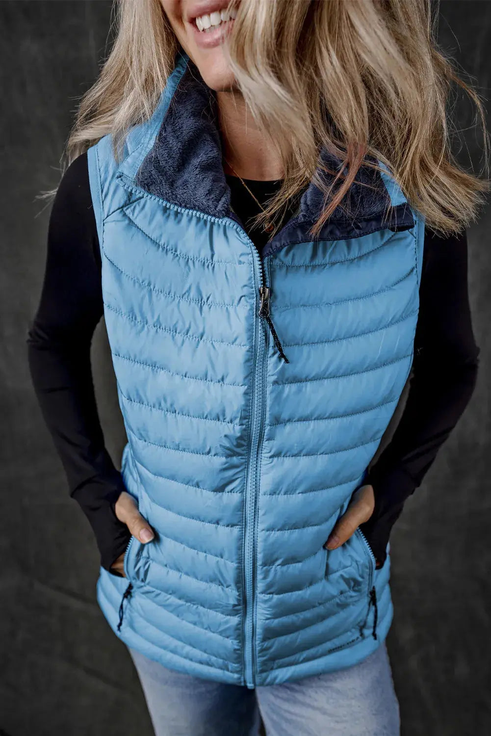 Pocketed Zip Up Womens Puffer Vest