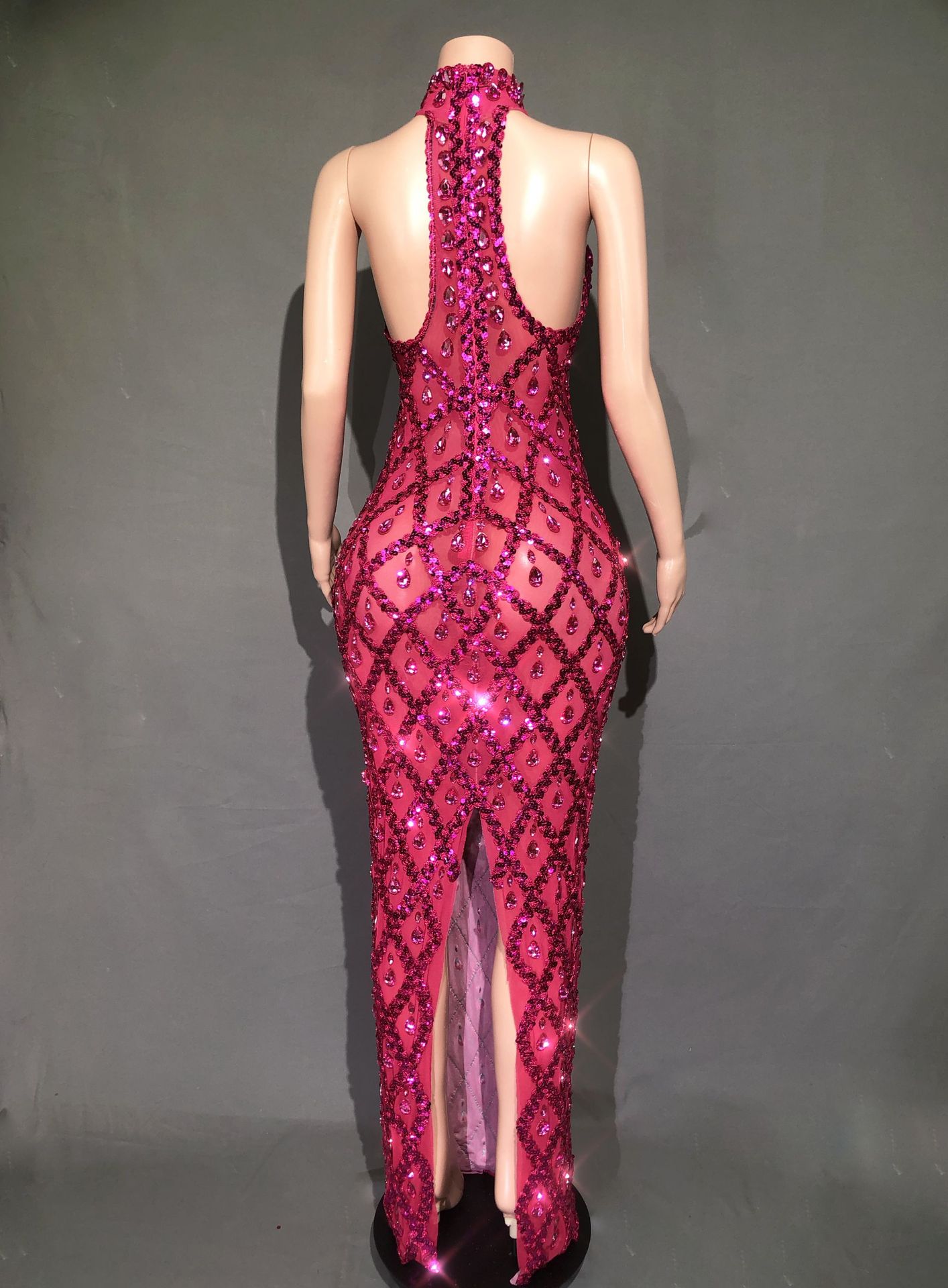 Plus Size Women's Evening Party Shiny Rhinestone Dress