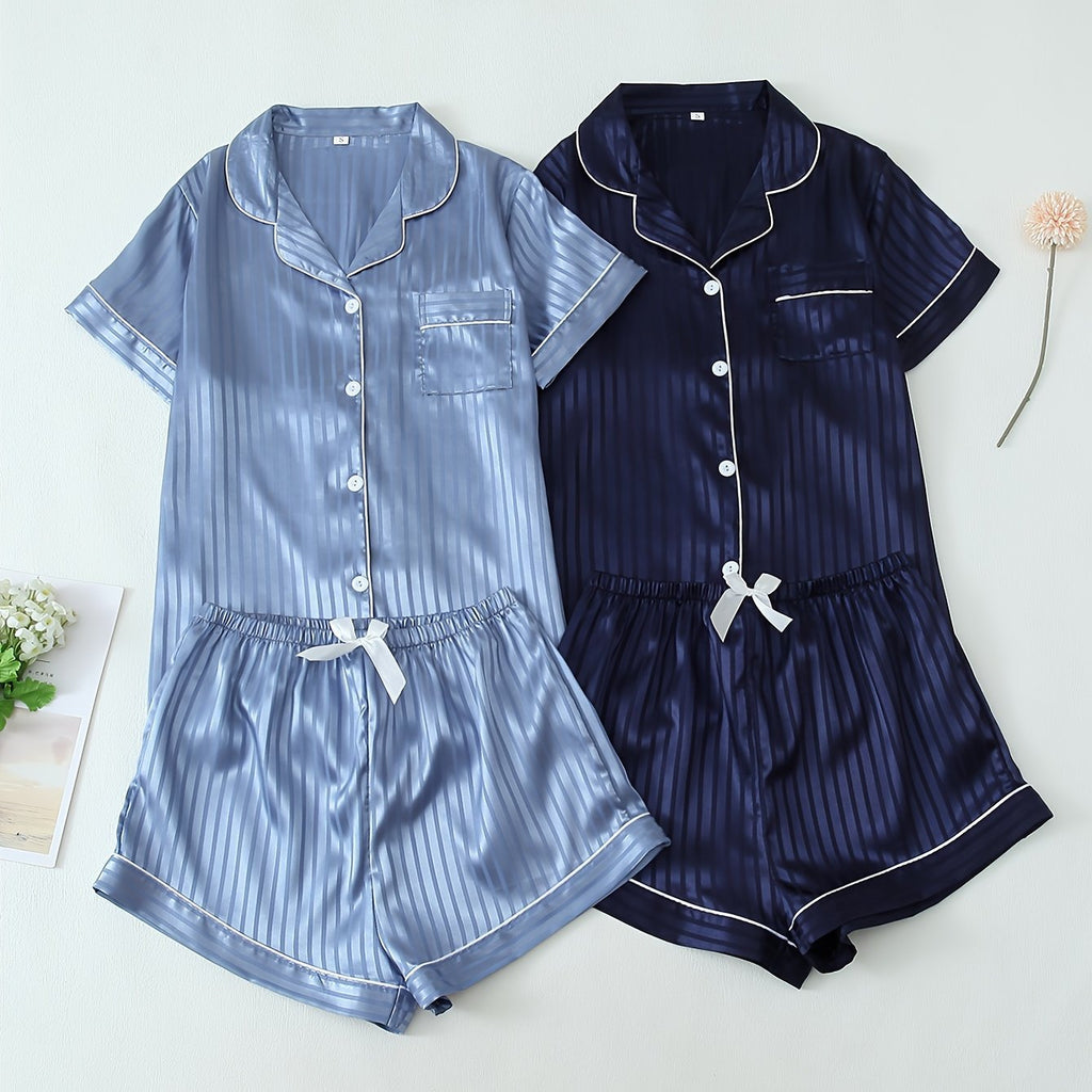 2 Sets Of Luxurious Women's Striped Satin Casual Pajama