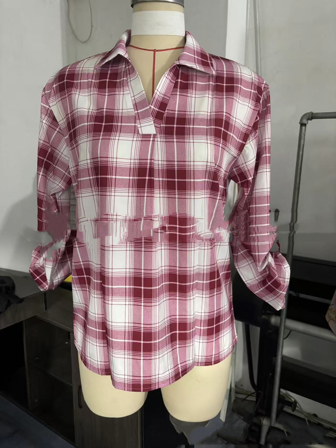 Lapel Loose Women's Plaid Shirt Commuter Style See size chart under “more details”
