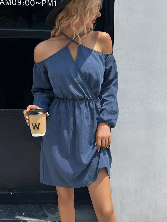 Celestial Chic Cold-Shoulder Crisscross Mini Dress