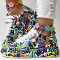 Women's Casual Round Toe Thick Sole Lace-Up Sneakers, Random Print Design, Comfortable Sporty Shoes For Daily Wear See size chart under “more details”