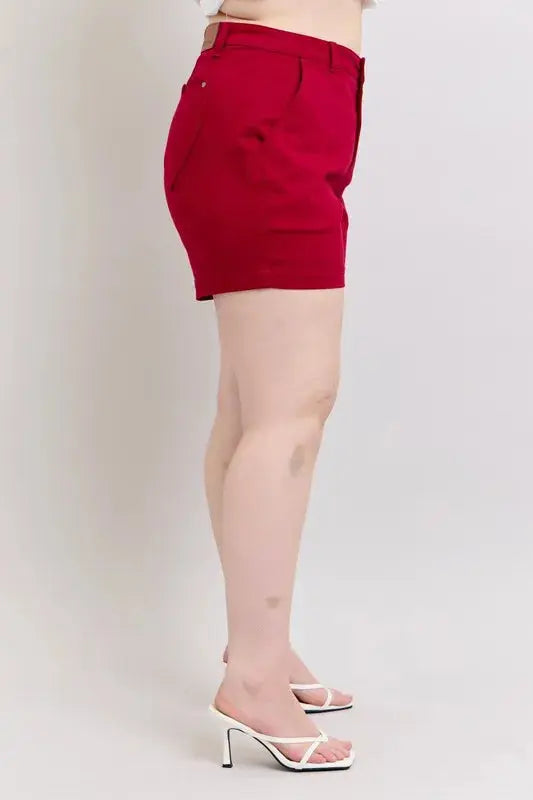 Plus Size High Waist Tummy Control Garment Dyed Heart Shaped Denim Shorts by Judy Blue Jeans