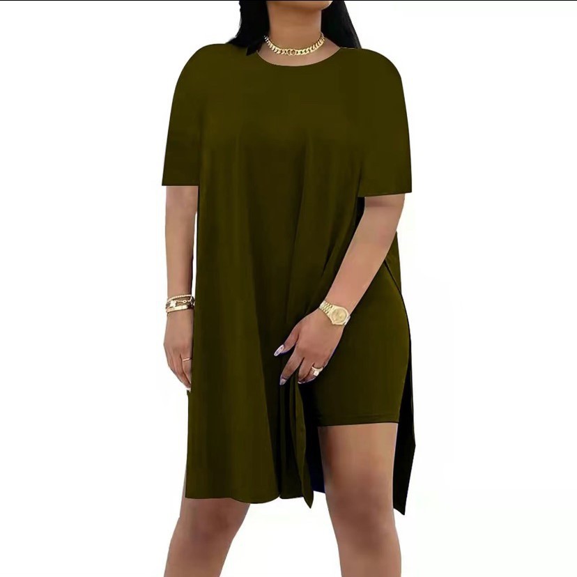 Summer Solid-Color Loose Crew-Neck Short-Sleeve Pants Two-Piece Set