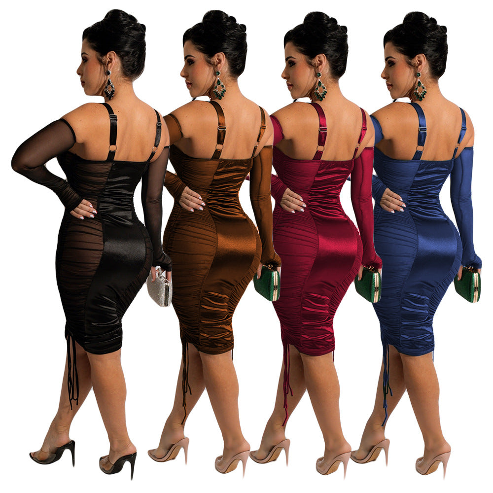 Color Ding Mesh Stitching Sexy Dress Skirt