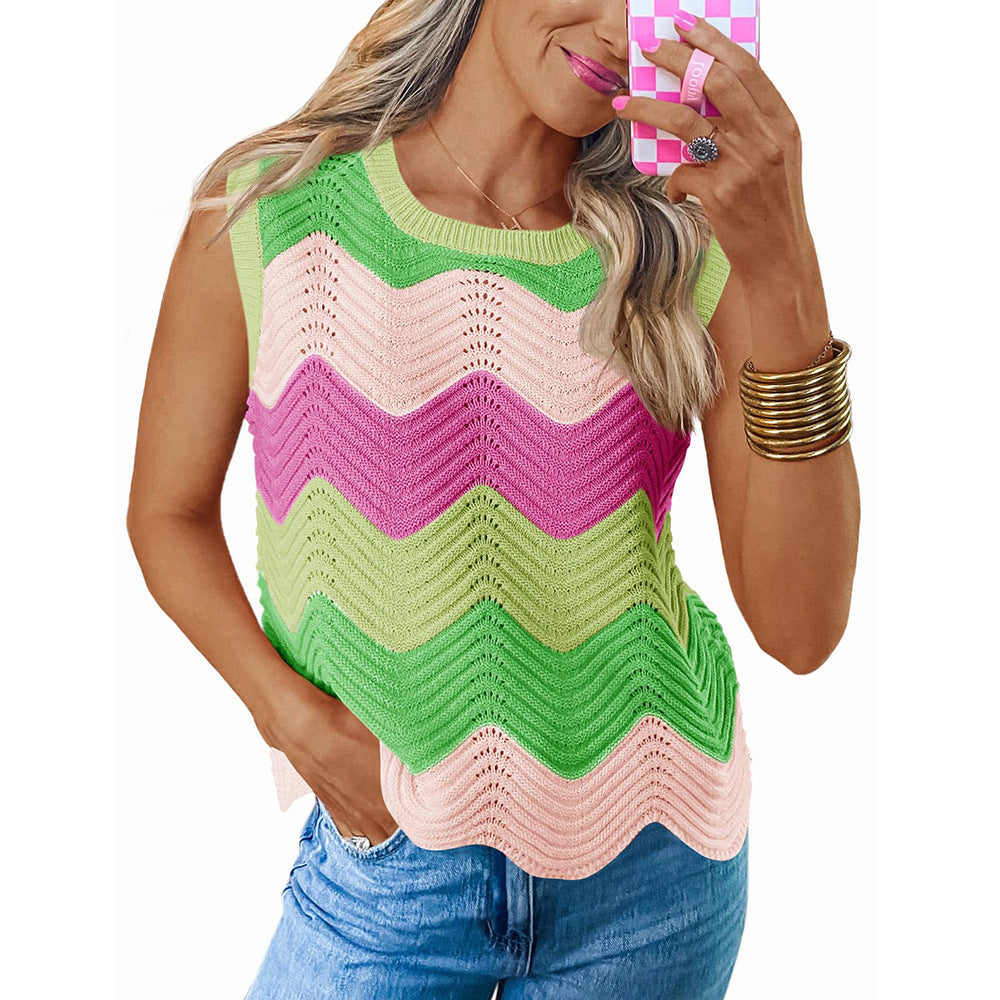 Summer Crew-Neck Knitted Top Dopamine Short Sleeves