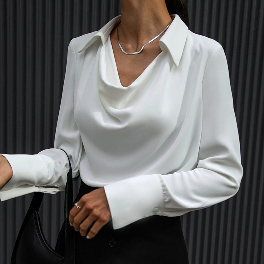Women's Fashion Long Sleeve Irregular Collar Drape Shirt See size chart under “more details”