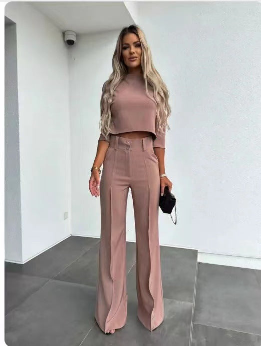 Cute Style Fresh Sweet Women's Clothing Nine-quarter Sleeve Fashion Casual Set See size chart under “more details”