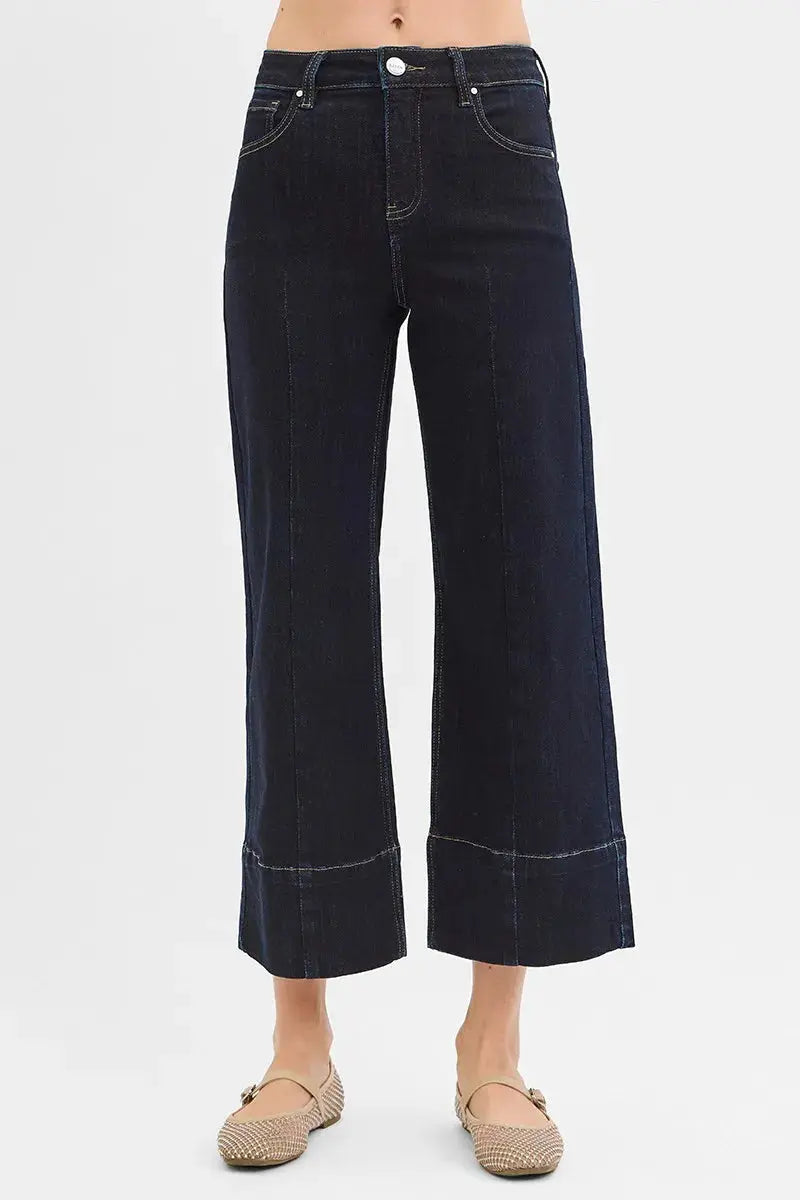 Tummy Control High Rise Crop Wide Seam Detailed RISEN Jeans