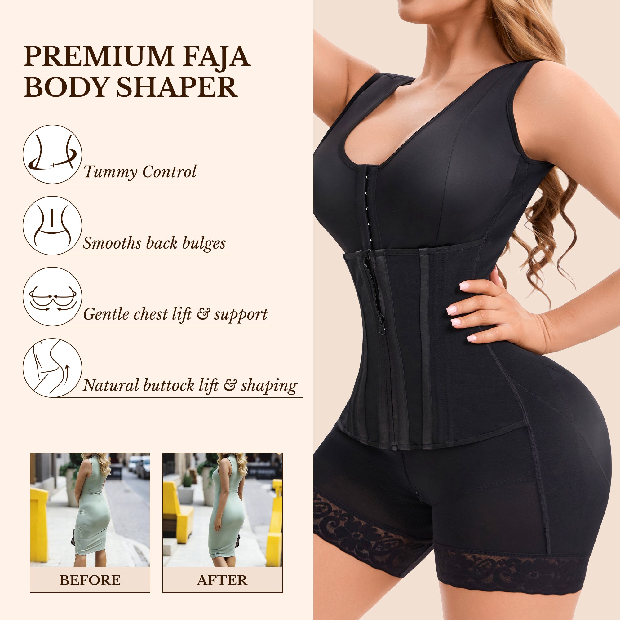Fajas Colombianas Moldeadoras Overbust Shapewear For Women Tummy Control Full Body Shaper & Butt Lifter Post Surgery Compression Garment See size chart under “more details”