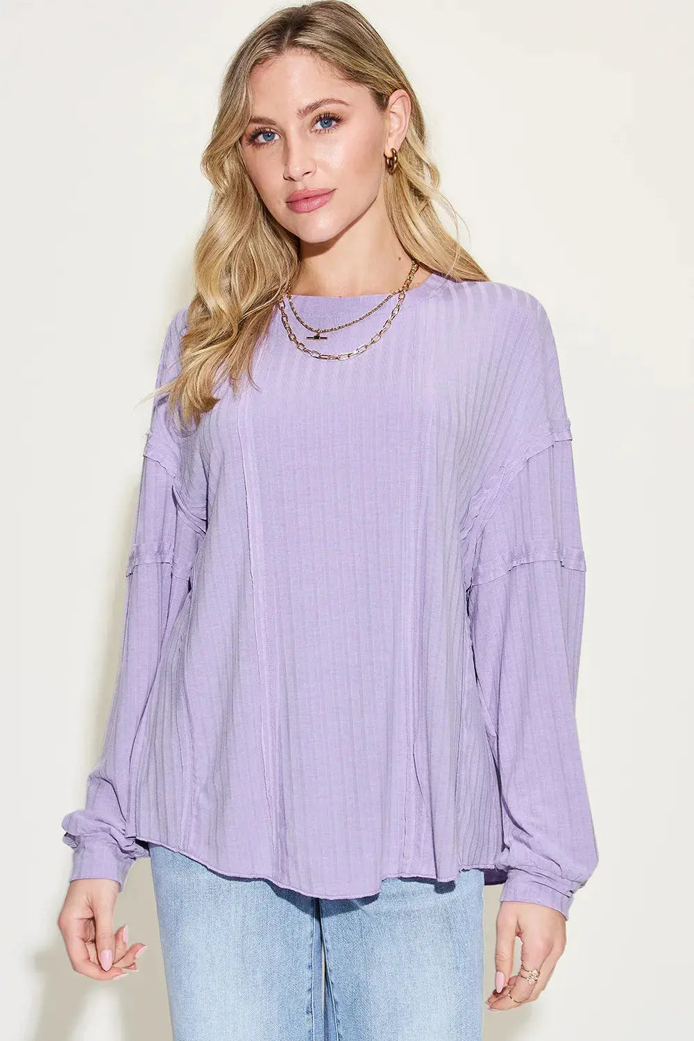 Basic Bae Full Size Round Neck Ribbed Long Sleeve T Shirt