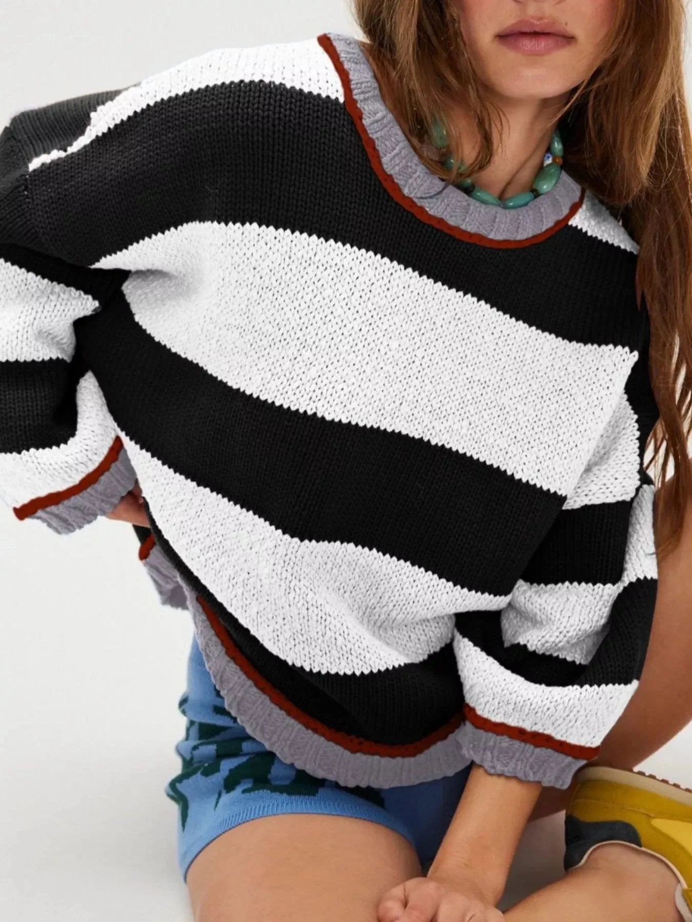 Color Block Oversized Round Neck Sweater