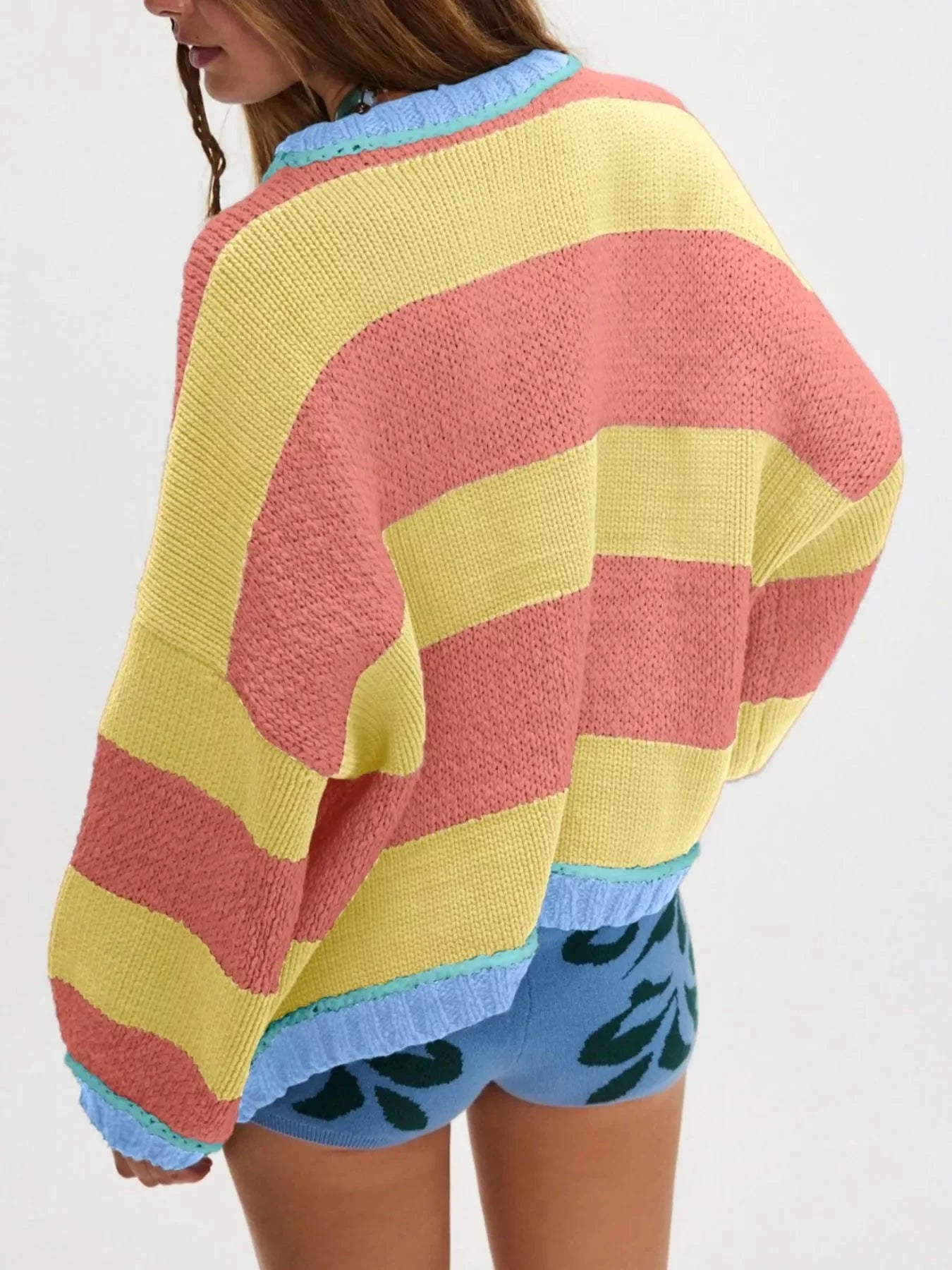 Color Block Oversized Round Neck Sweater