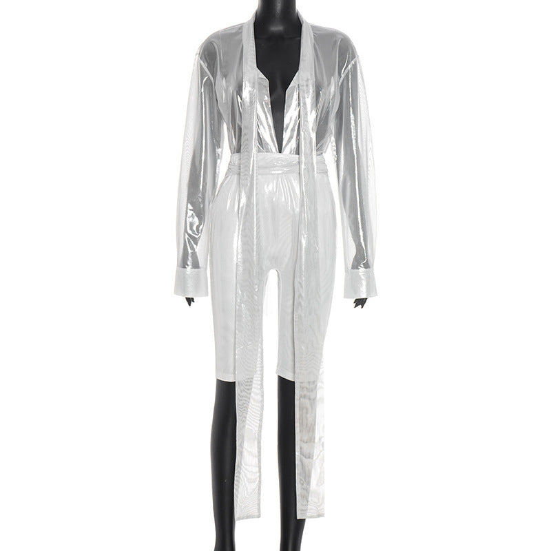 Cross-border Trendy Tied Top Fifth Tight Pants Two-piece Suit