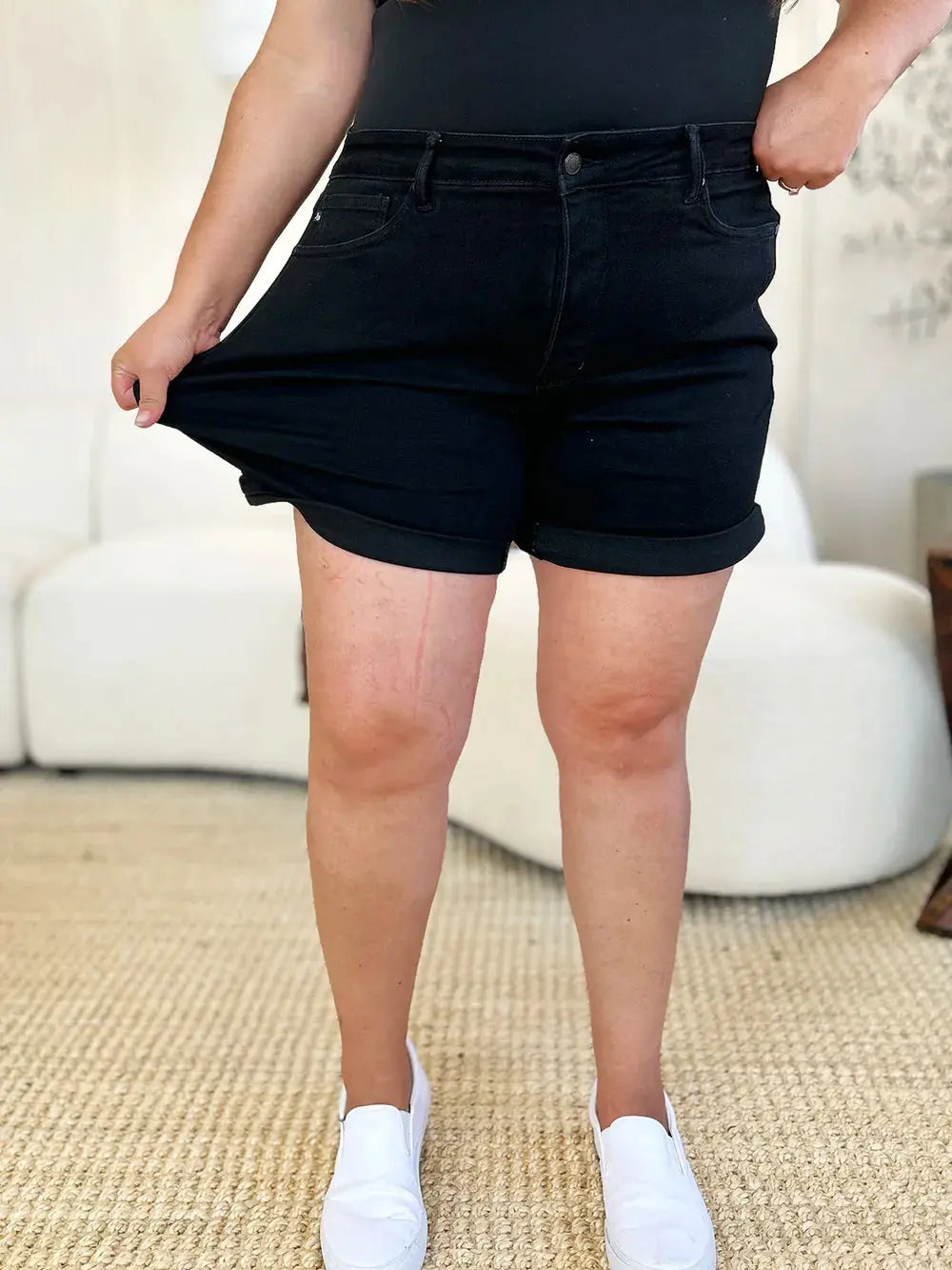 Full Size High Waist Tummy Control Cuffed Denim Shorts by Judy Blue Jeans