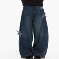 Washing Curved Knife Straight Leg Wide Leg Workwear Jeans For Women See size chart under “more details”