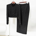 Fashion New Heavy Industry Beads Diamond Inlaid Short Top Long Skirt Suit See size chart under “more details”