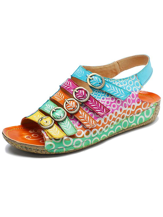 Starlit Confidence Floral Printed Leather Comfort Sandals