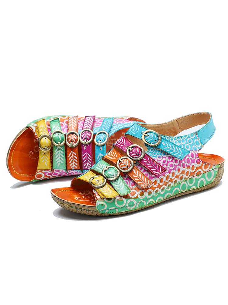 Starlit Confidence Floral Printed Leather Comfort Sandals
