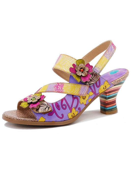 Starlit Confidence Striped Leather Heel Comfy Sandals