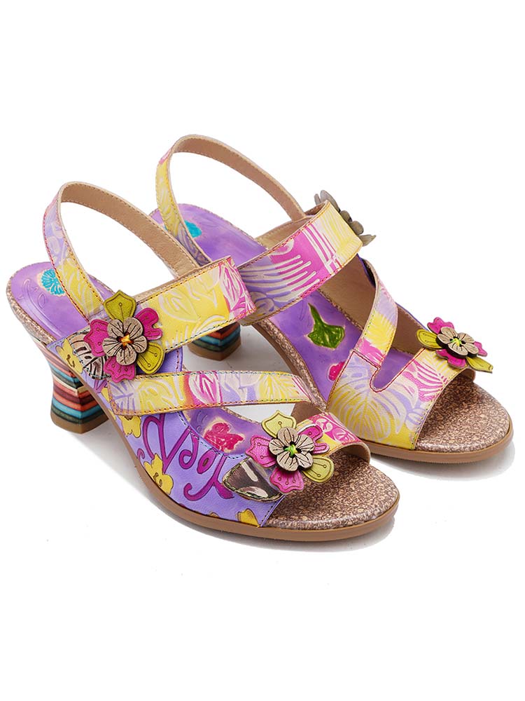 Starlit Confidence Striped Leather Heel Comfy Sandals