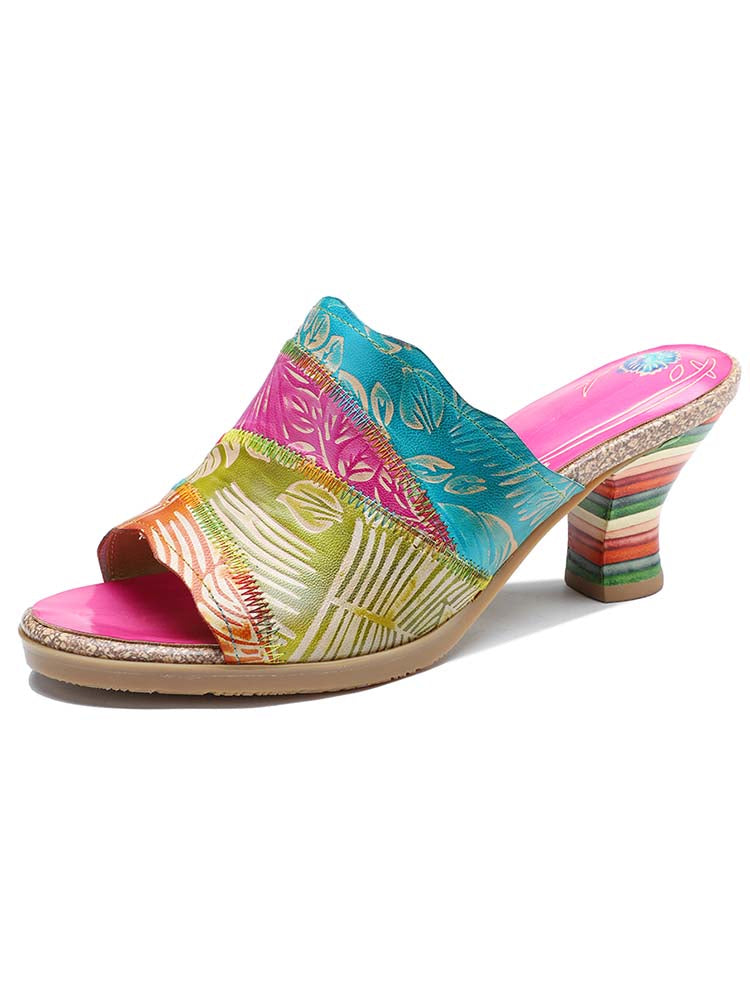 Starlit Confidence Four Color Splicing Leather Slippers