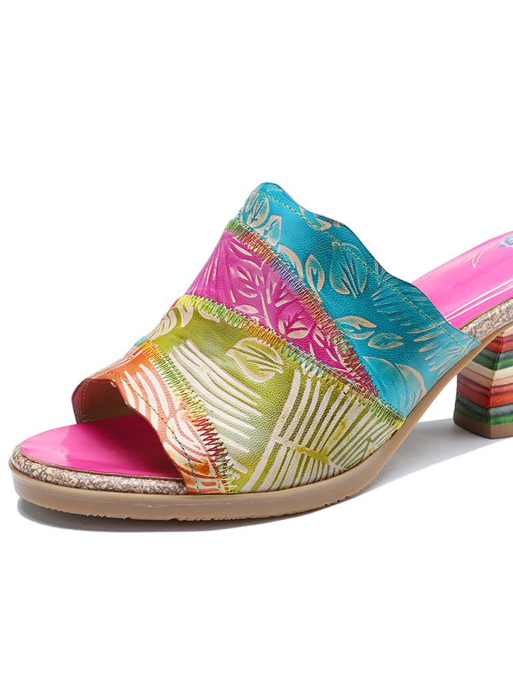 Starlit Confidence Four Color Splicing Leather Slippers