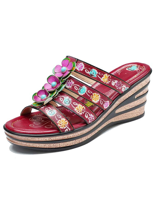 Starlit Confidence Purple Triple Flower Wedge Slippers