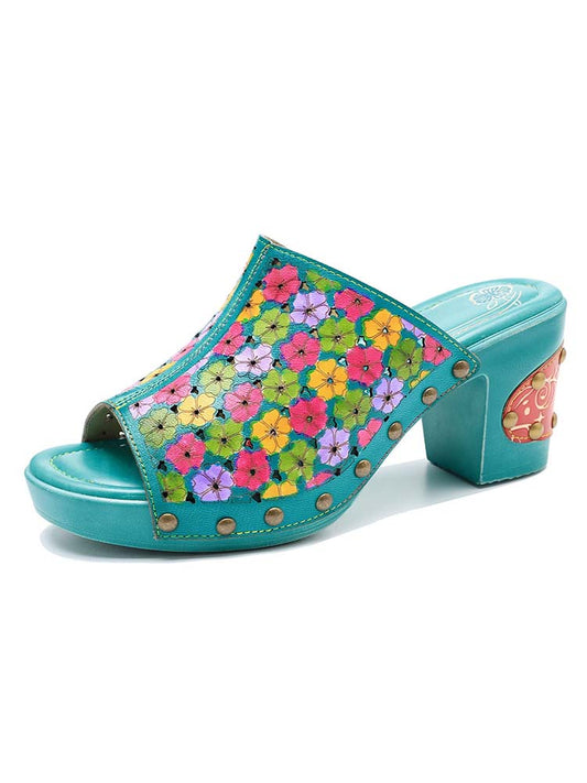 Starlit Magnetism Retro Four Color Handmade Leather Sandals