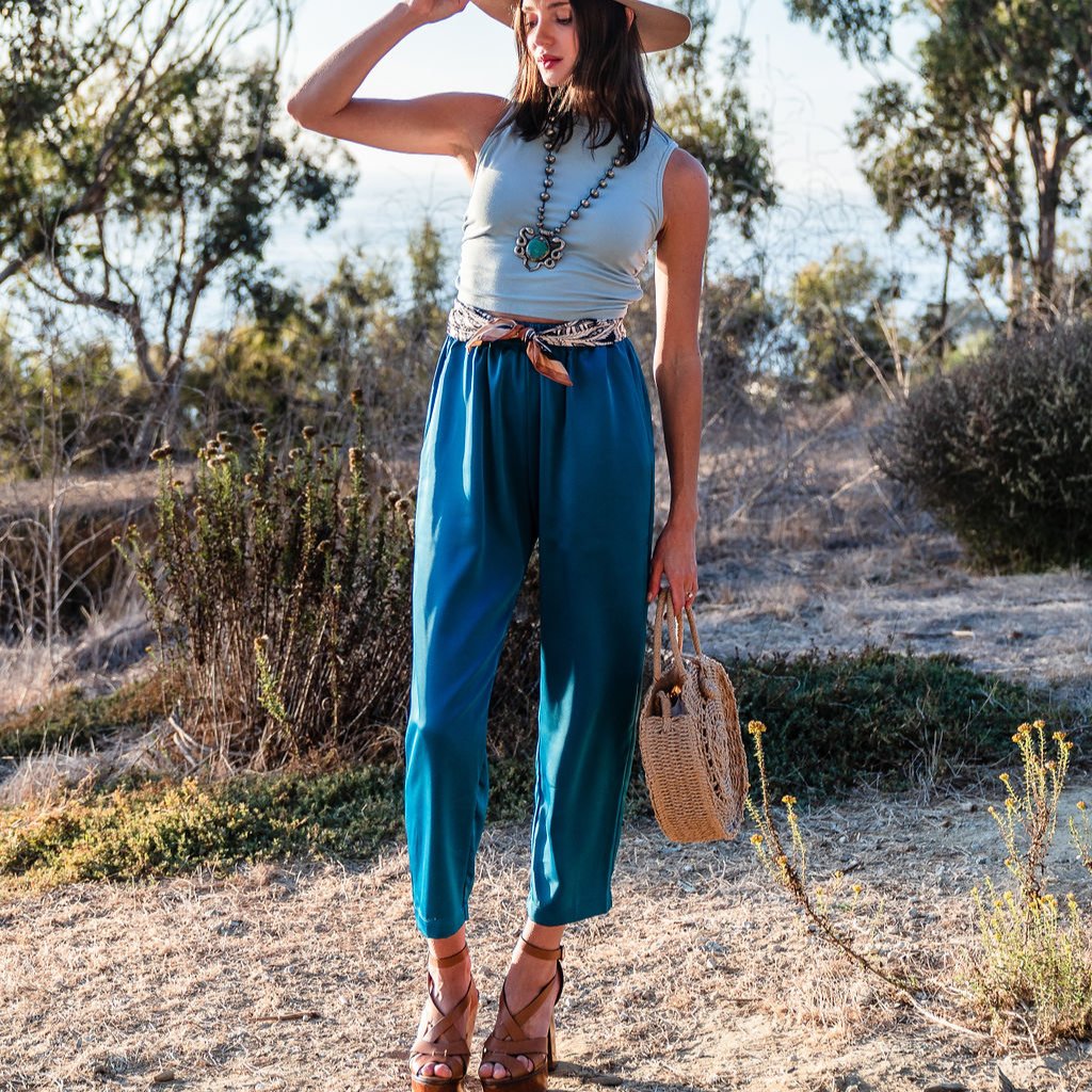 Straight Leg Pants with Pockets and Elastic Waist