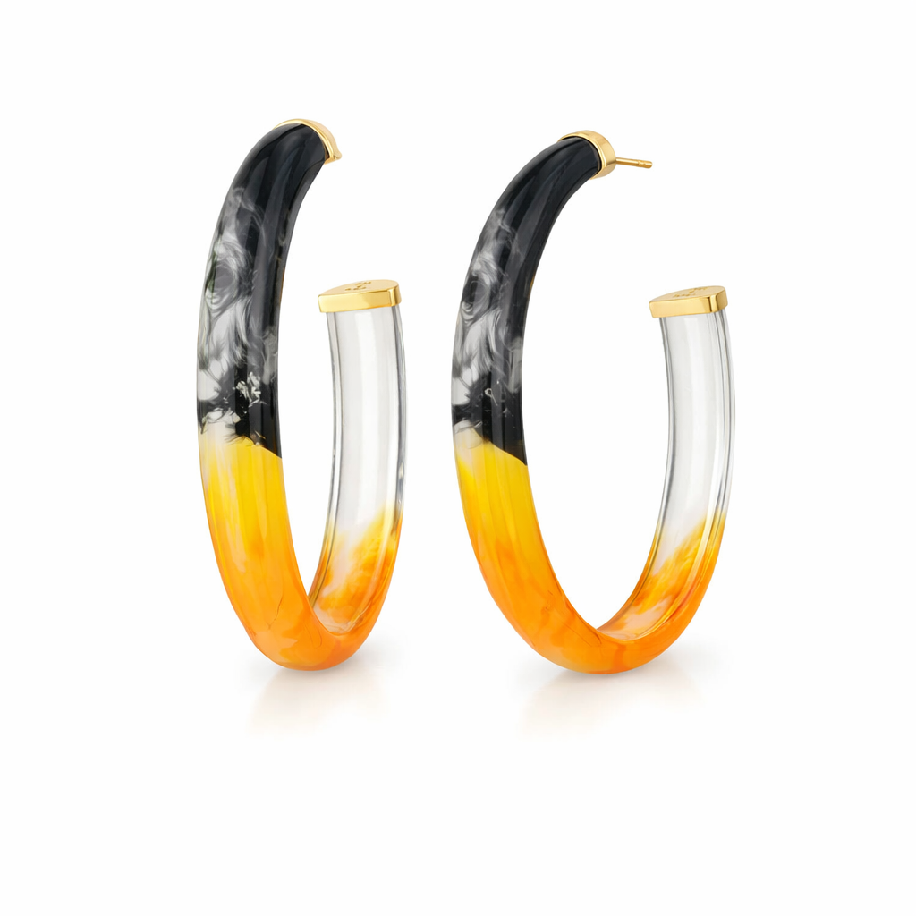 XL Oval Tie Dye Lucite Hoop Earrings in Black & Amber