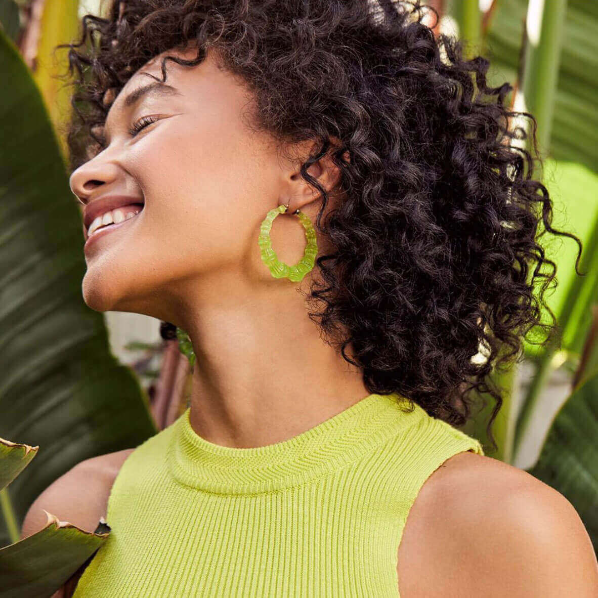 Simply Green Lucite Bamboo Hoop Earrings