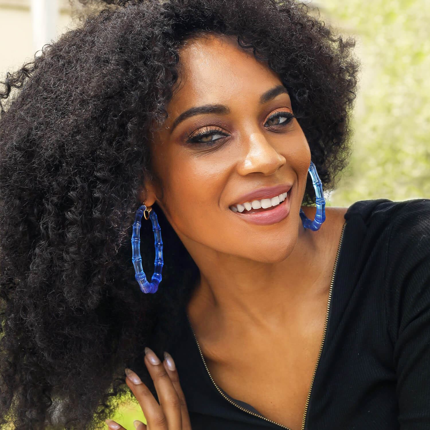 XL Blue Lucite Bamboo Hoop Earrings See size chart under “more details”