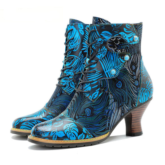 Stellar Blue Embossed Leather Ankle Boots Radiant Poise