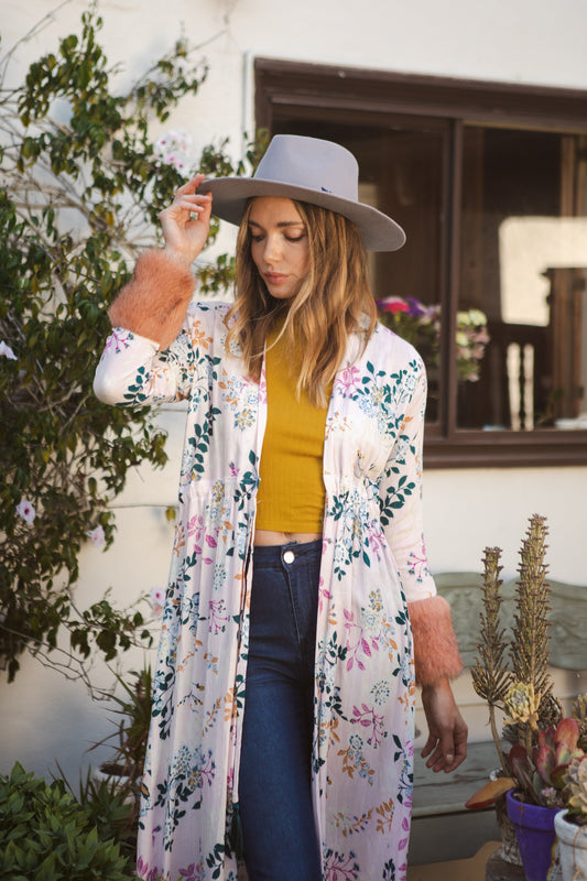 Blush Garden Faux Fur Duster