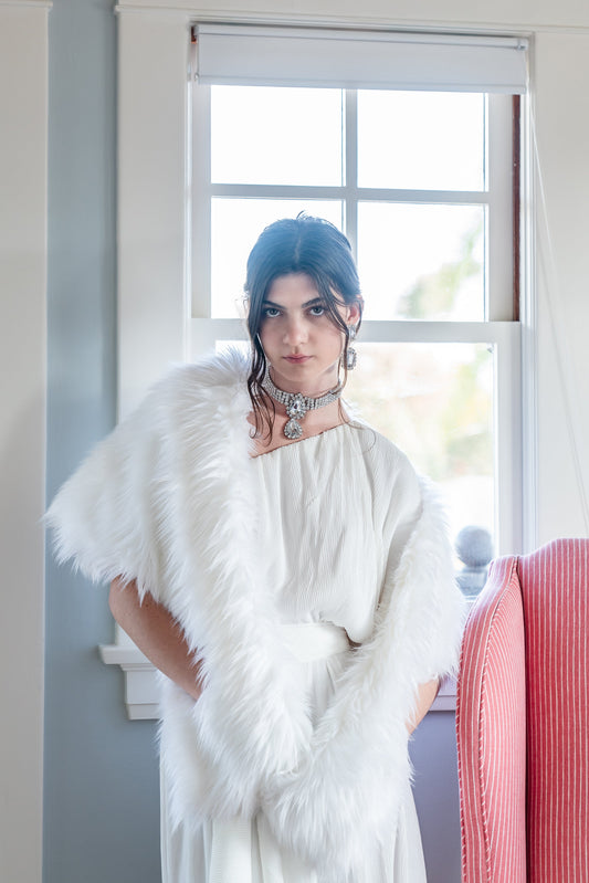 Material Girl White Faux Fur Shawl