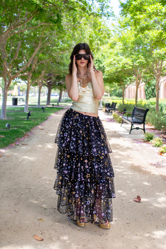 Golden Stars Tiered Maxi Skirt
