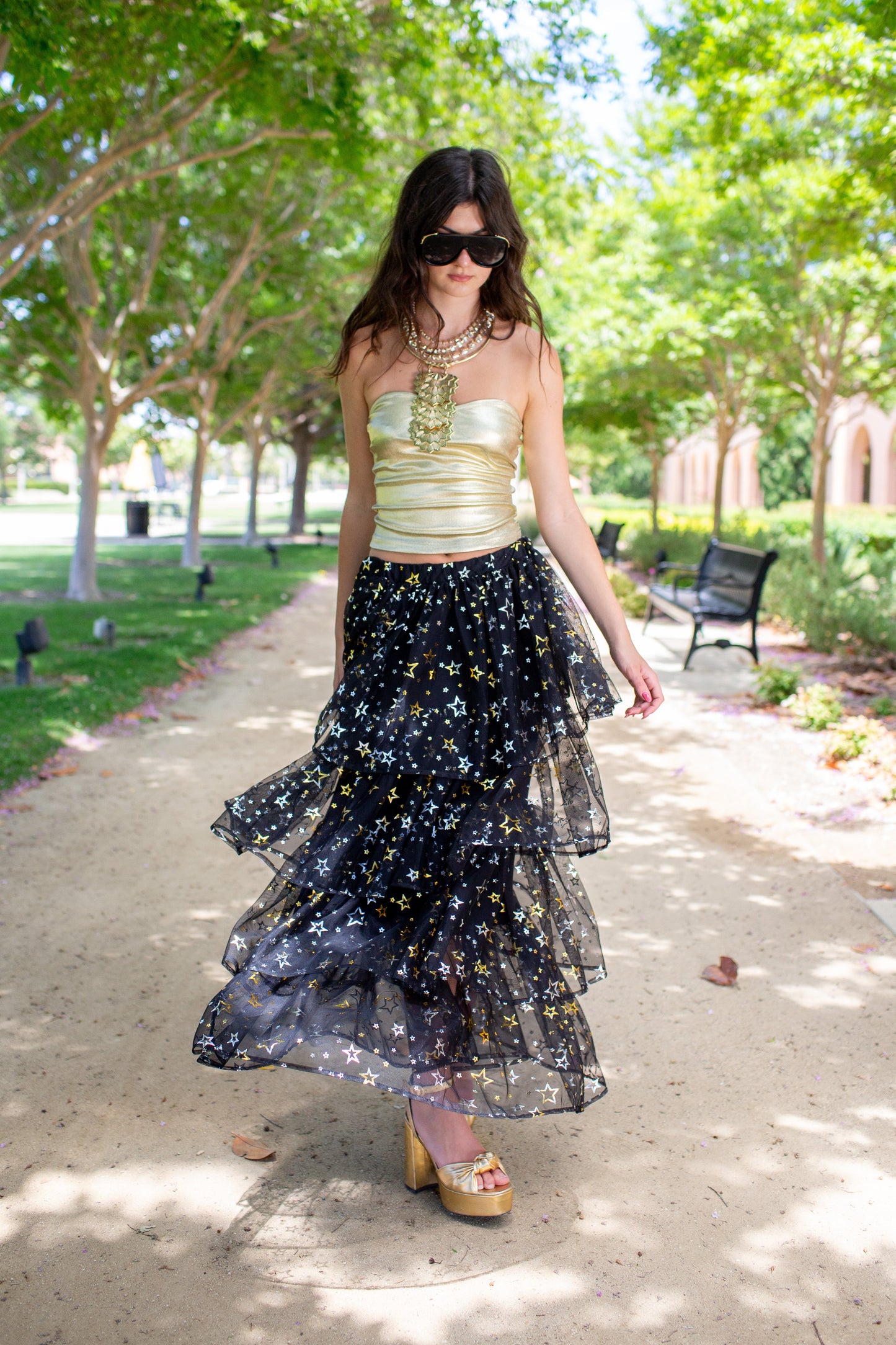 Golden Stars Tiered Maxi Skirt