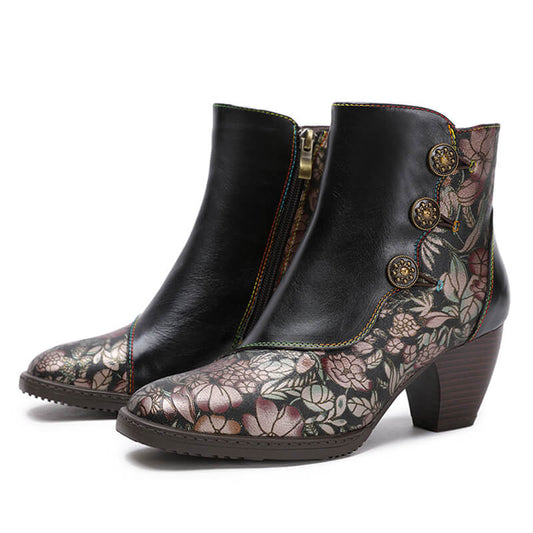 Starlit Confidence Handmade Floral Leather Ankle Boots