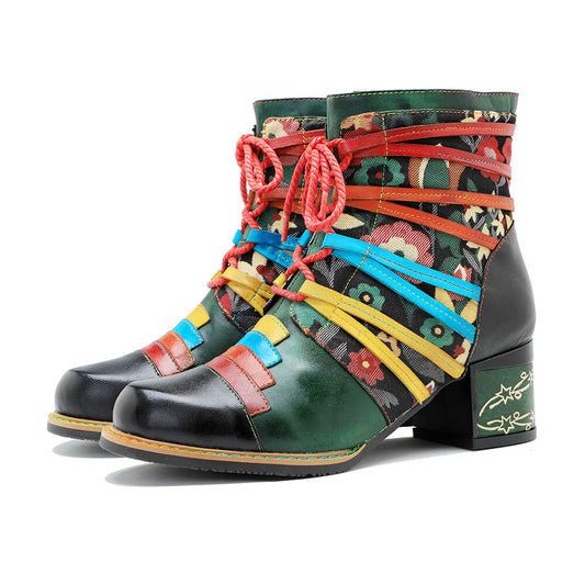 Starlit Vintage Patchwork Ankle Boots For Bold Confidence