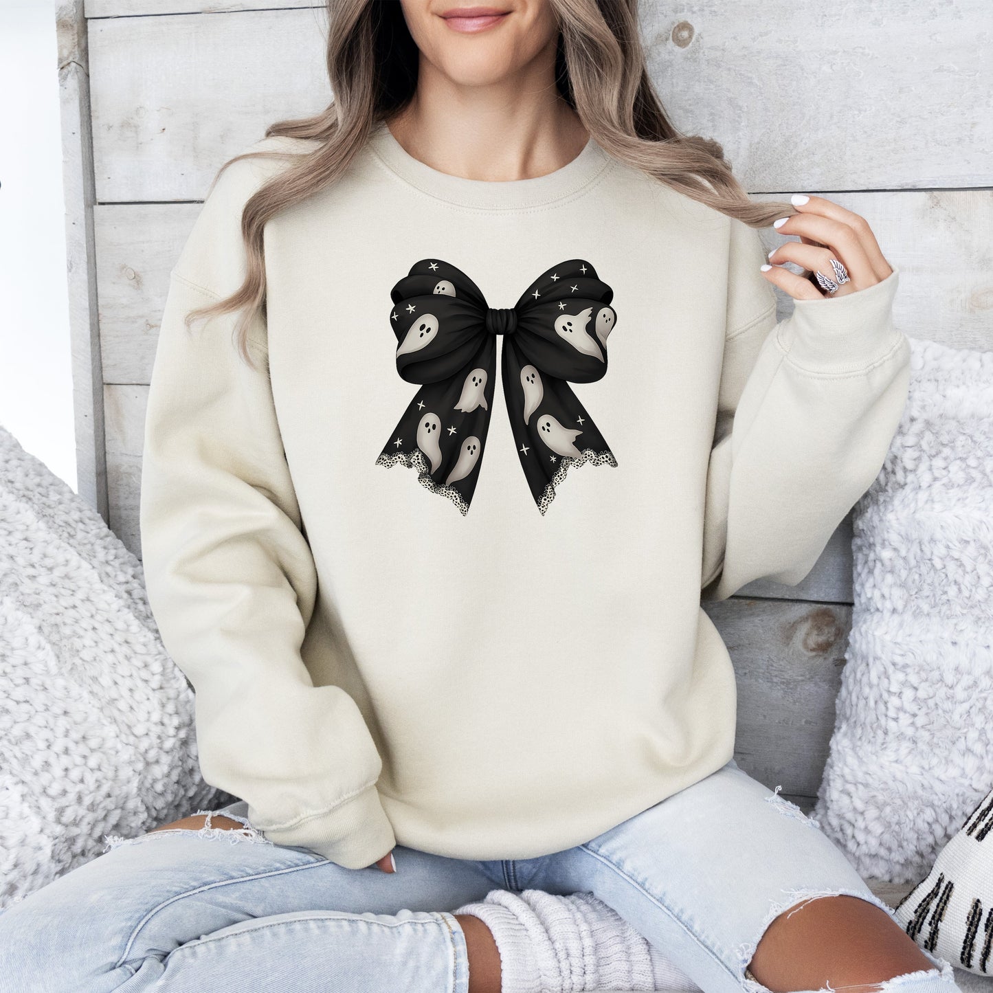 Halloween Bow, Coquette, Minimalist, Retro, Vintage, Spooky, Costume, Fall, Graphic Sweatshirt