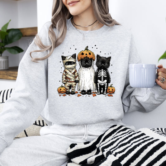Funny Halloween Cats, Vintage, Ghost, Pumpkin, Retro, Spooky, Costume, Fall, Graphic Sweatshirt