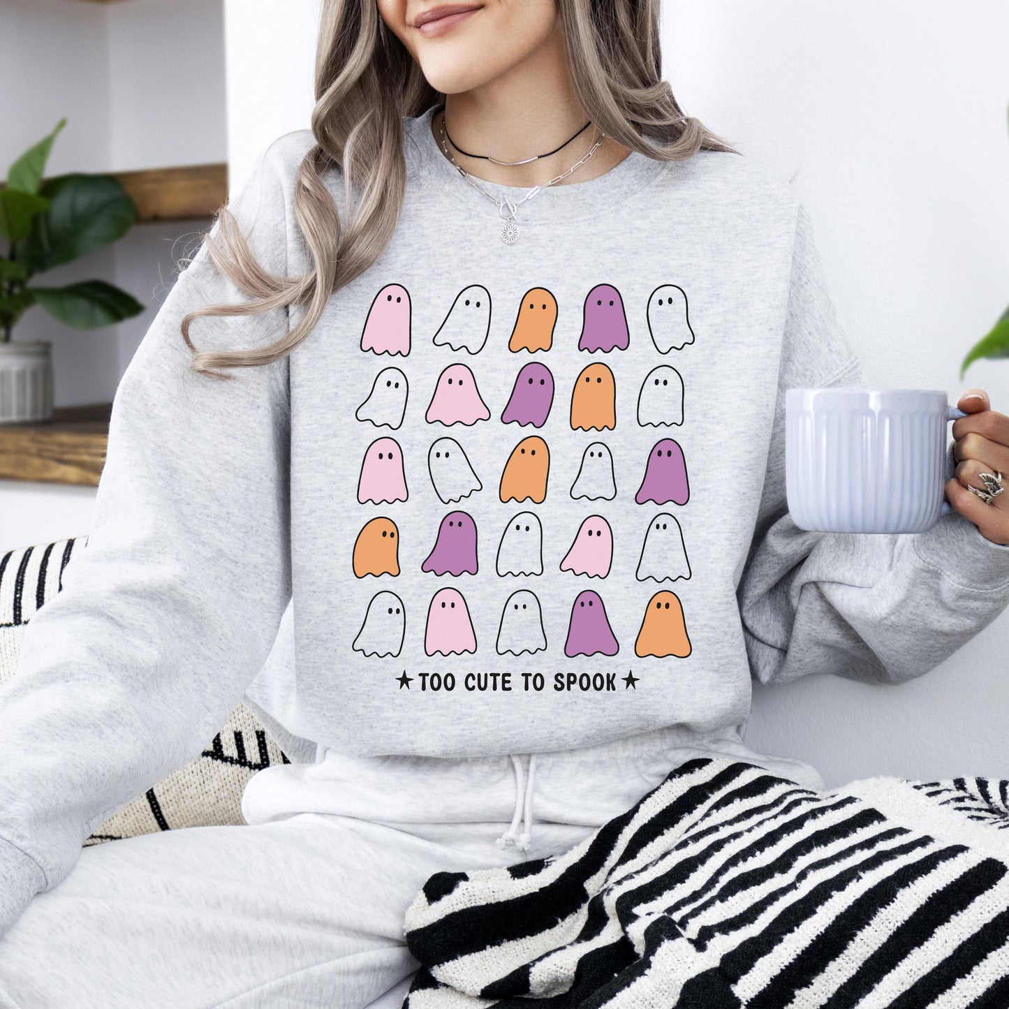 Too Cute to Spook, Mini Ghosts, Halloween, Vintage, Pumpkin, Retro, Spooky, Costume, Fall, Graphic Sweatshirt